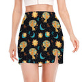 Cute Cartoon Leo Pattern Print Side Slit Mini Skirt