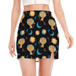 Cute Cartoon Leo Pattern Print Side Slit Mini Skirt