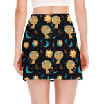 Cute Cartoon Leo Pattern Print Side Slit Mini Skirt