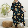 Cute Cartoon Leo Pattern Print Silk V-Neck Kaftan Dress