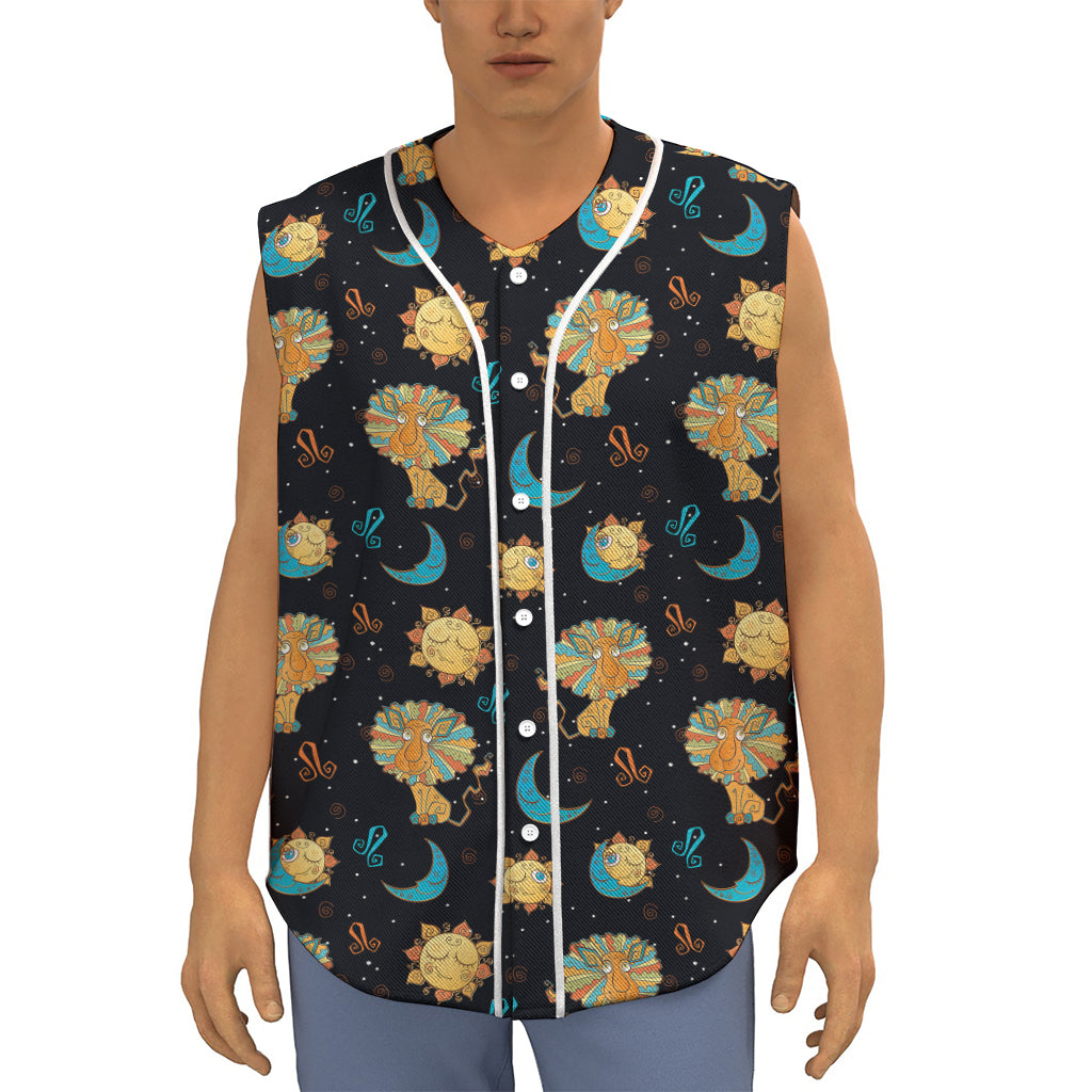 Cute Cartoon Leo Pattern Print Sleeveless Baseball Jersey