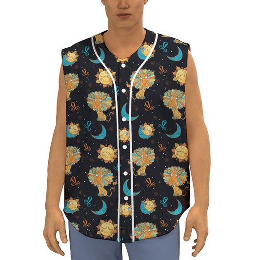 Cute Cartoon Leo Pattern Print Sleeveless Baseball Jersey