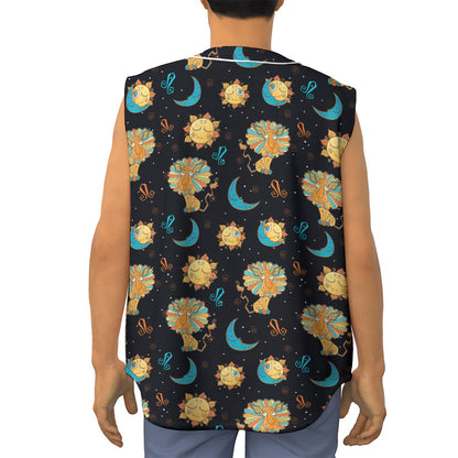 Cute Cartoon Leo Pattern Print Sleeveless Baseball Jersey