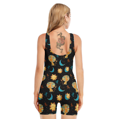 Cute Cartoon Leo Pattern Print Sleeveless One Piece Swimsuit