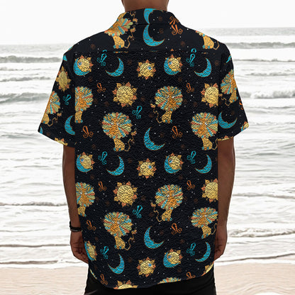 Cute Cartoon Leo Pattern Print Textured Short Sleeve Shirt