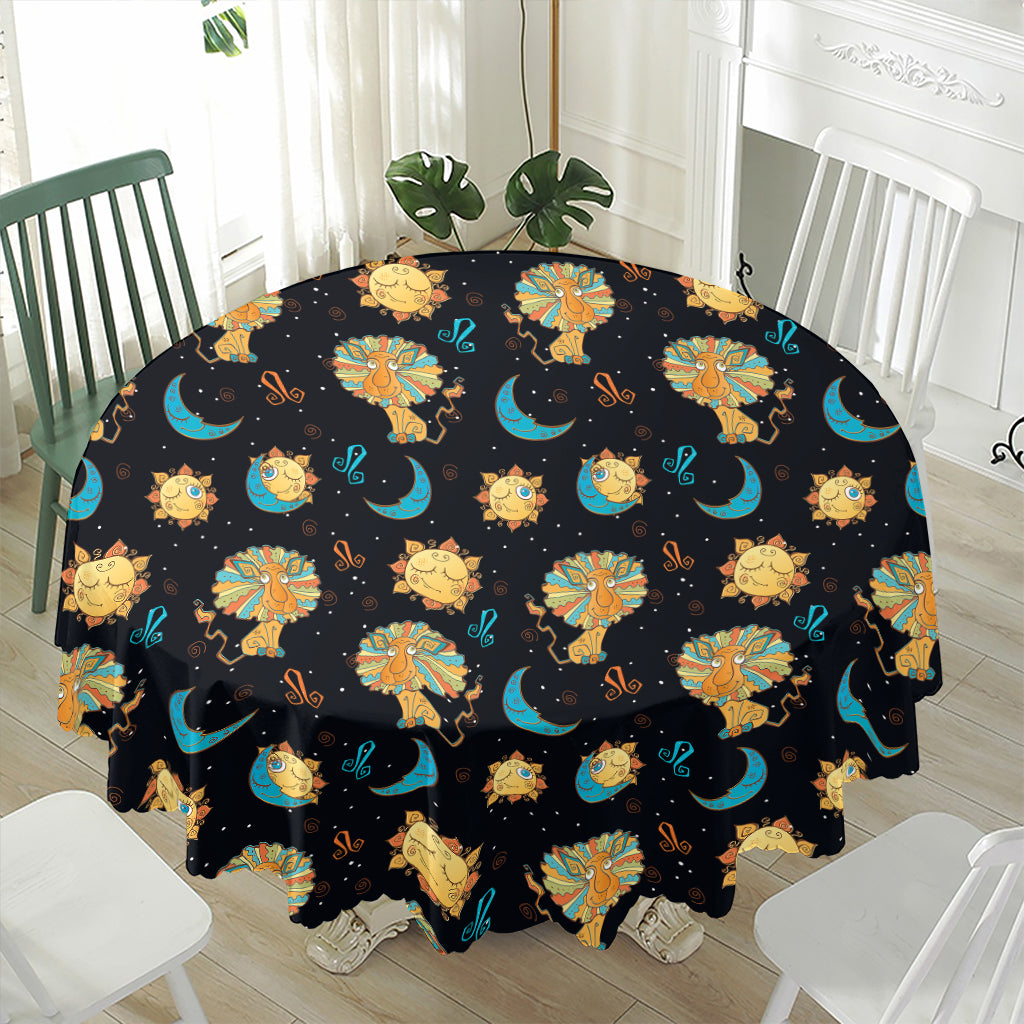 Cute Cartoon Leo Pattern Print Waterproof Round Tablecloth