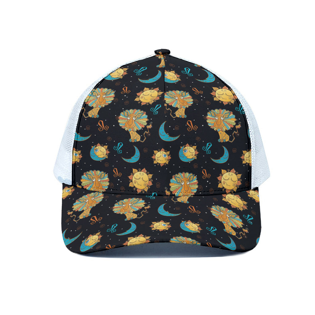 Cute Cartoon Leo Pattern Print White Mesh Trucker Cap