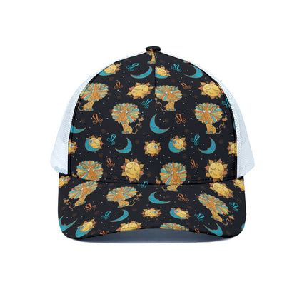 Cute Cartoon Leo Pattern Print White Mesh Trucker Cap