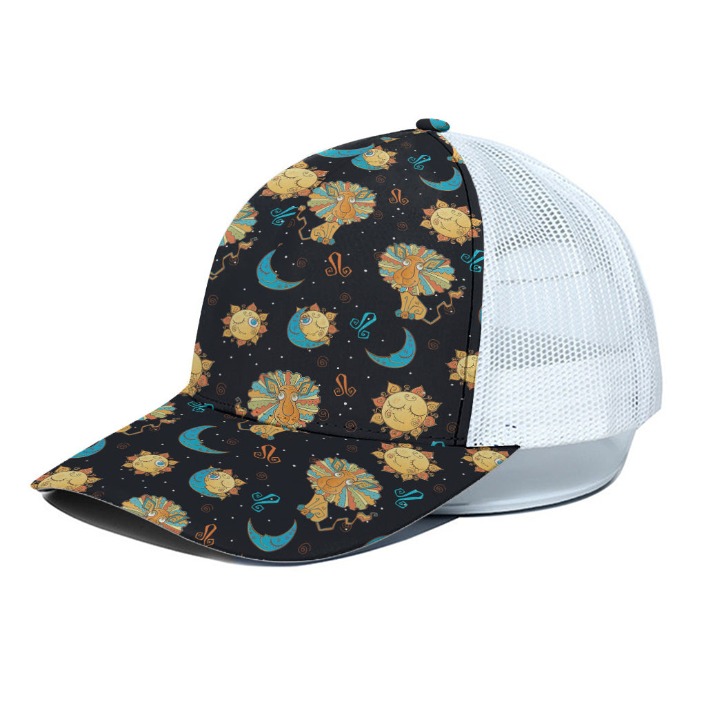 Cute Cartoon Leo Pattern Print White Mesh Trucker Cap