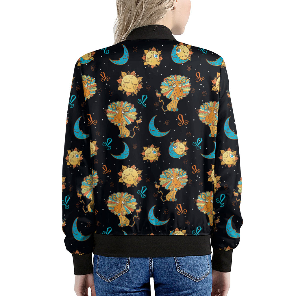 Cute Cartoon Leo Pattern Print Women's Bomber Jacket