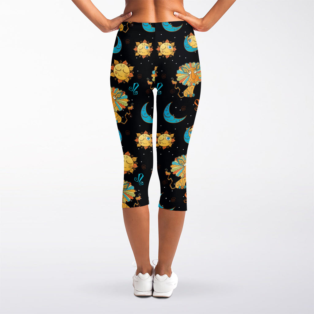 Cute Cartoon Leo Pattern Print Women's Capri Leggings