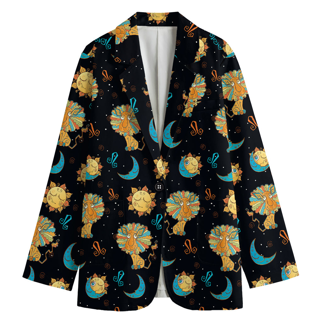 Cute Cartoon Leo Pattern Print Women's Cotton Blazer