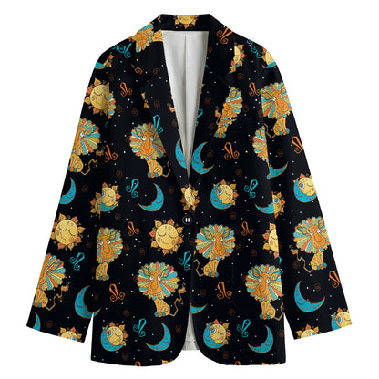 Cute Cartoon Leo Pattern Print Women's Cotton Blazer
