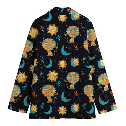 Cute Cartoon Leo Pattern Print Women's Cotton Blazer