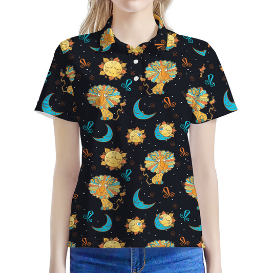 Cute Cartoon Leo Pattern Print Women's Polo Shirt