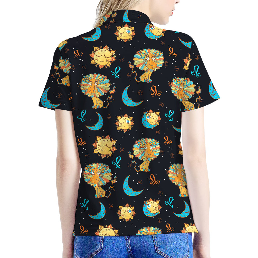 Cute Cartoon Leo Pattern Print Women's Polo Shirt