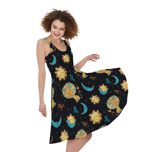 Cute Cartoon Leo Pattern Print Women's Sleeveless Dress