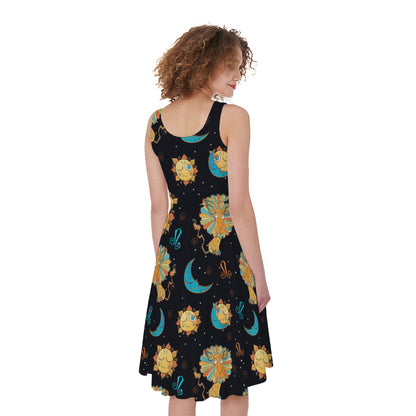 Cute Cartoon Leo Pattern Print Women's Sleeveless Dress