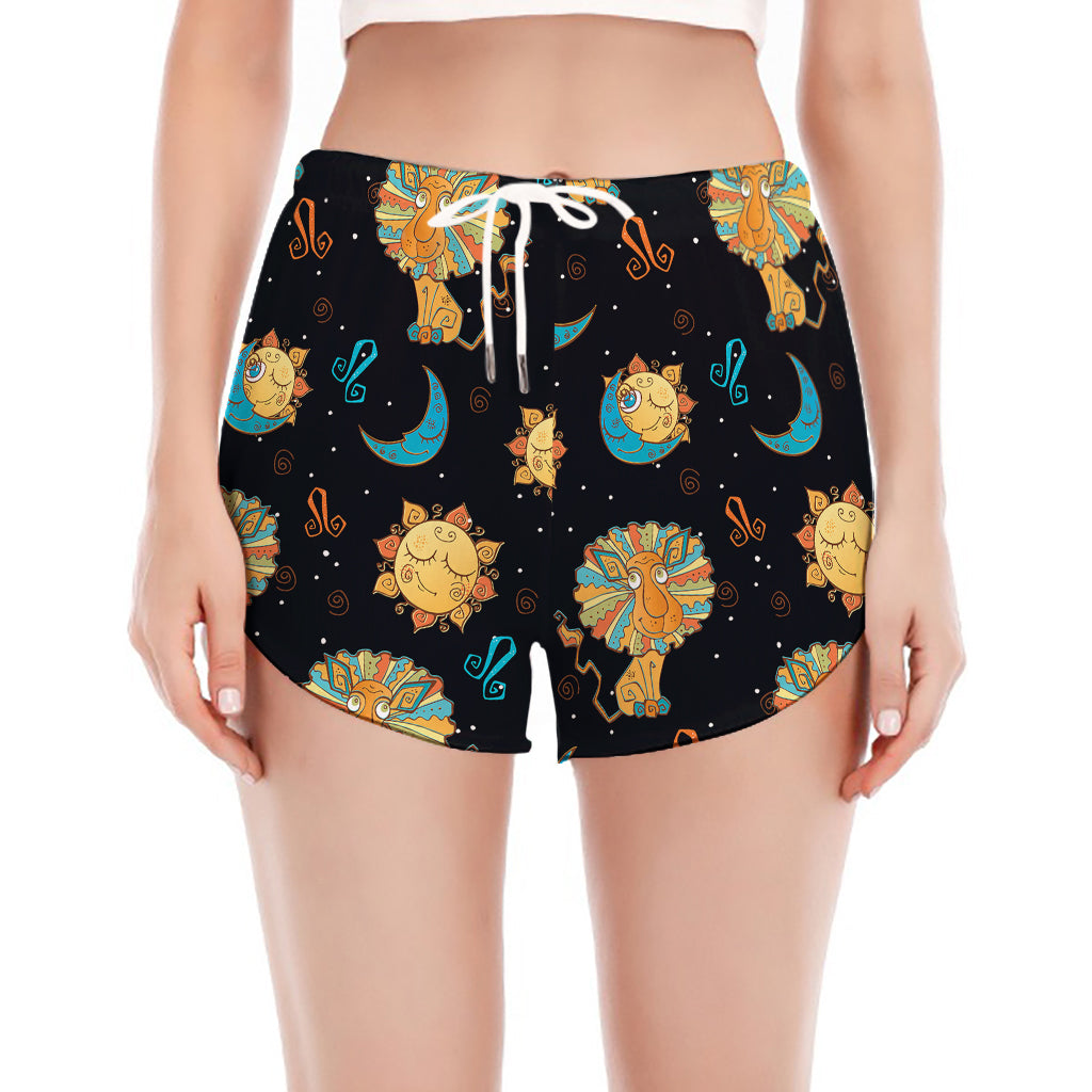 Cute Cartoon Leo Pattern Print Women's Split Running Shorts