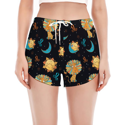 Cute Cartoon Leo Pattern Print Women's Split Running Shorts