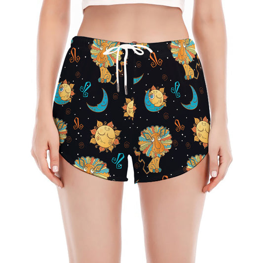 Cute Cartoon Leo Pattern Print Women's Split Running Shorts
