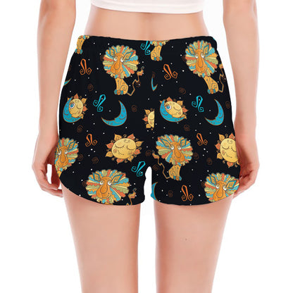 Cute Cartoon Leo Pattern Print Women's Split Running Shorts