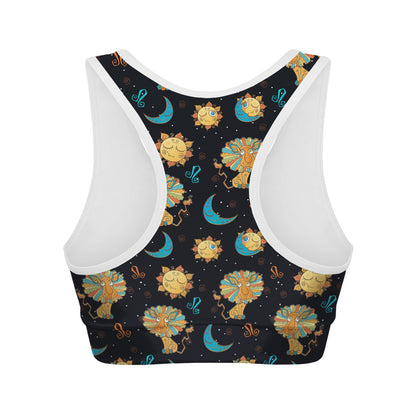 Cute Cartoon Leo Pattern Print Women's Sports Bra