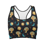 Cute Cartoon Leo Pattern Print Women's Sports Bra