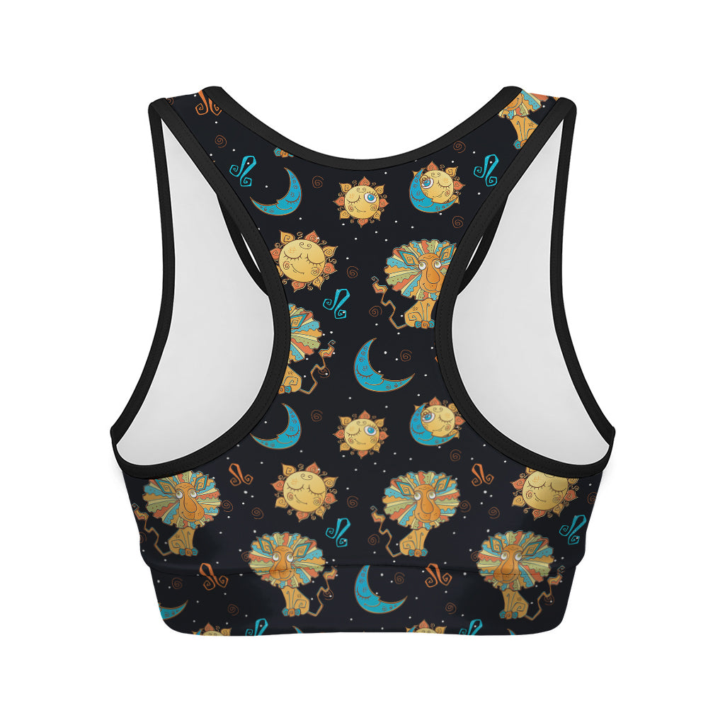 Cute Cartoon Leo Pattern Print Women's Sports Bra