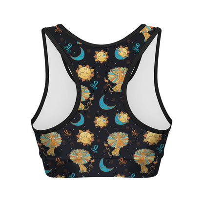Cute Cartoon Leo Pattern Print Women's Sports Bra