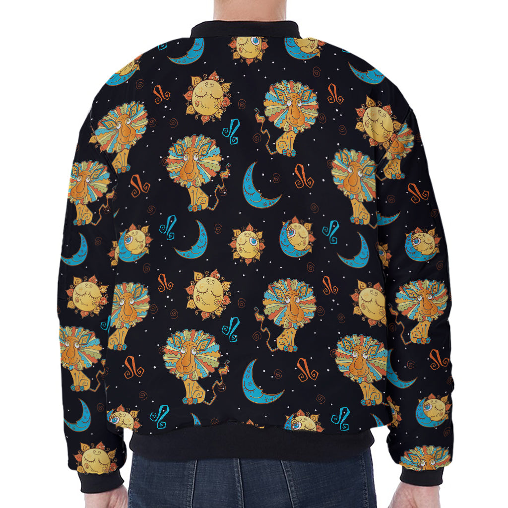 Cute Cartoon Leo Pattern Print Zip Sleeve Bomber Jacket