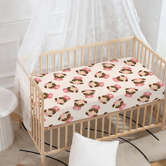 Cute Cartoon Nurse Pattern Print Baby Crib Sheet