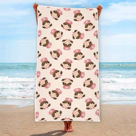 Cute Cartoon Nurse Pattern Print Beach Towel