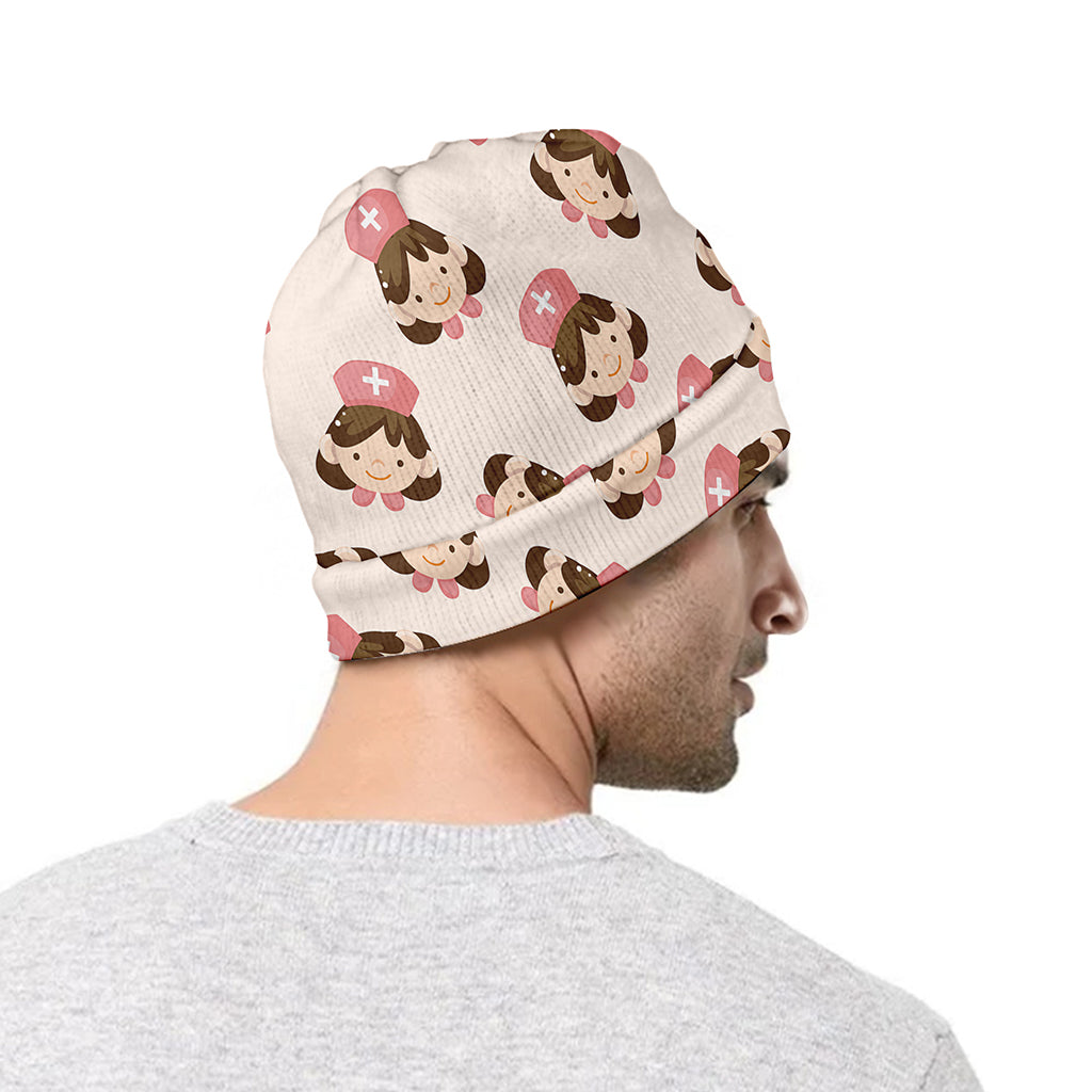 Cute Cartoon Nurse Pattern Print Beanie