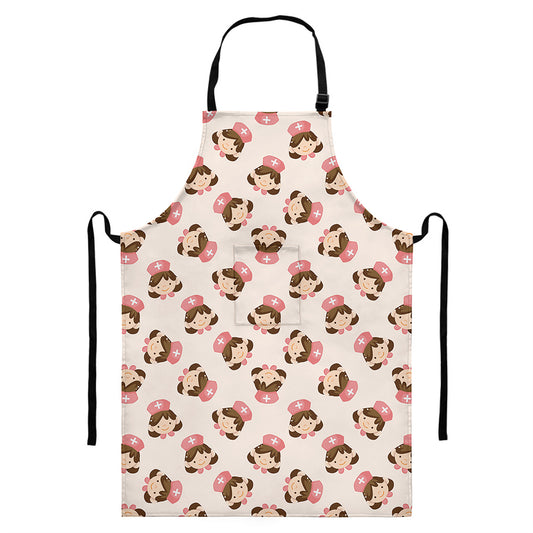 Cute Cartoon Nurse Pattern Print Bib Apron With Pocket