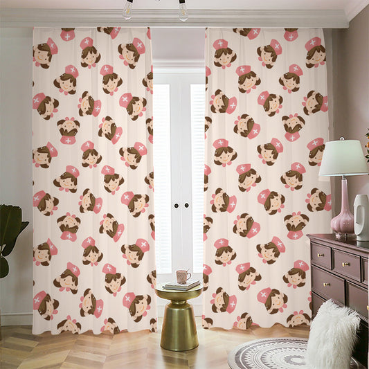 Cute Cartoon Nurse Pattern Print Blackout Pencil Pleat Curtains