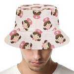 Cute Cartoon Nurse Pattern Print Bucket Hat