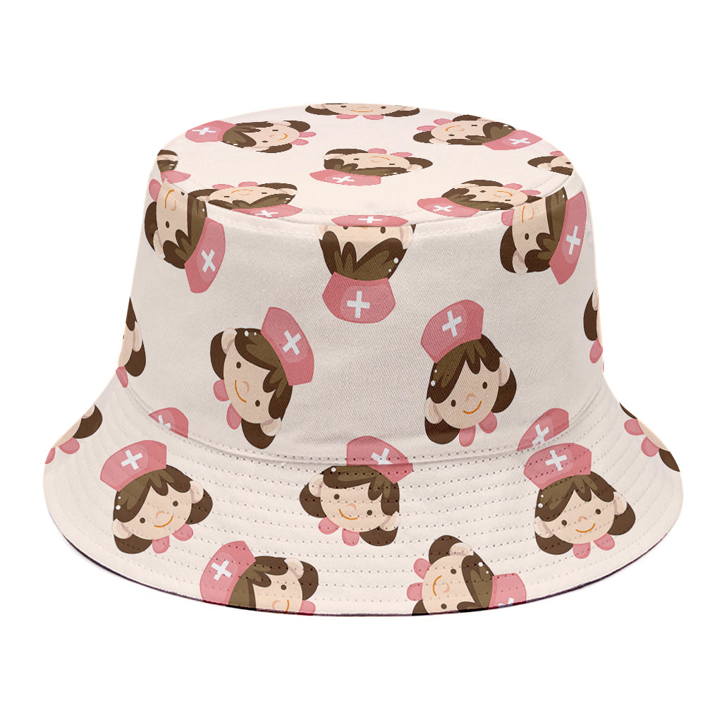 Cute Cartoon Nurse Pattern Print Bucket Hat