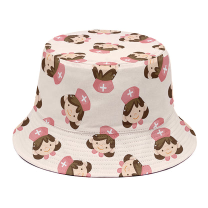 Cute Cartoon Nurse Pattern Print Bucket Hat