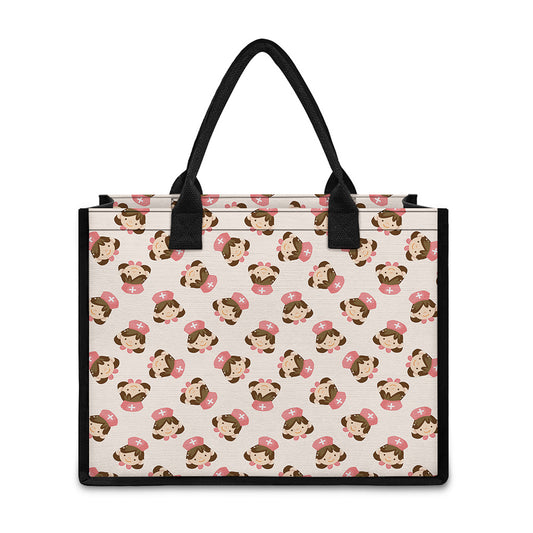 Cute Cartoon Nurse Pattern Print Canvas Tote Bag