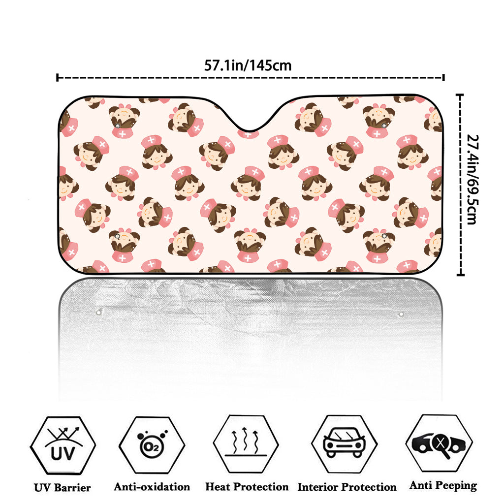 Cute Cartoon Nurse Pattern Print Car Windshield Sun Shade
