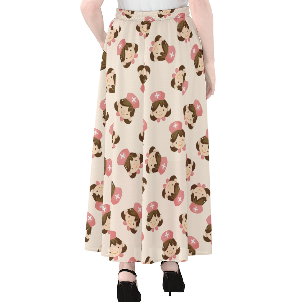 Cute Cartoon Nurse Pattern Print Chiffon Maxi Skirt