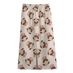 Cute Cartoon Nurse Pattern Print Cotton Front Slit Maxi Skirt
