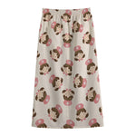 Cute Cartoon Nurse Pattern Print Cotton Front Slit Maxi Skirt