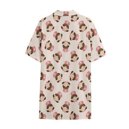 Cute Cartoon Nurse Pattern Print Cotton Hawaiian Shirt