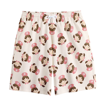 Cute Cartoon Nurse Pattern Print Cotton Shorts
