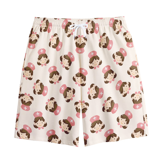 Cute Cartoon Nurse Pattern Print Cotton Shorts