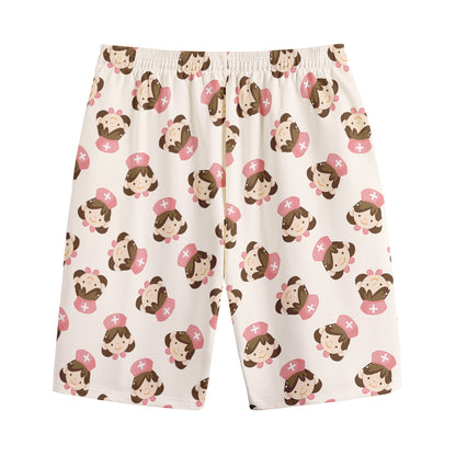 Cute Cartoon Nurse Pattern Print Cotton Shorts