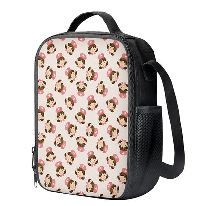 Cute Cartoon Nurse Pattern Print Crossbody Lunch Bag