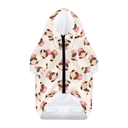 Cute Cartoon Nurse Pattern Print Dog Zip Up Hoodie